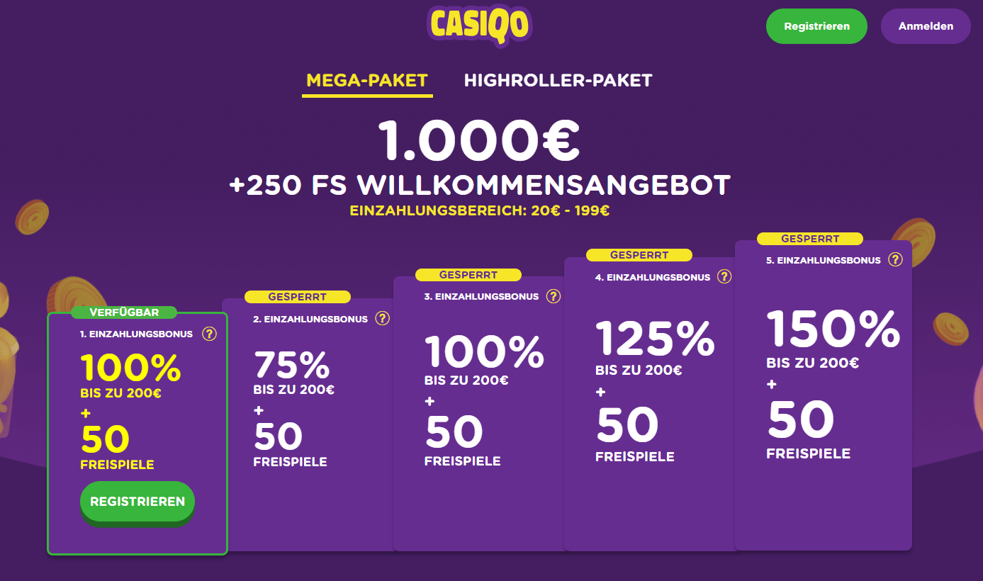 Casiqo Casino Willkommenspaket