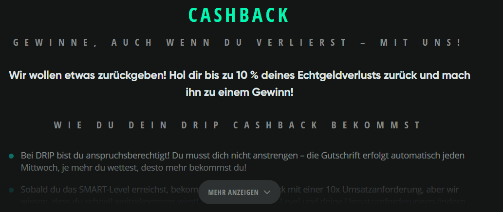 Drip Casino Cashback Bonus