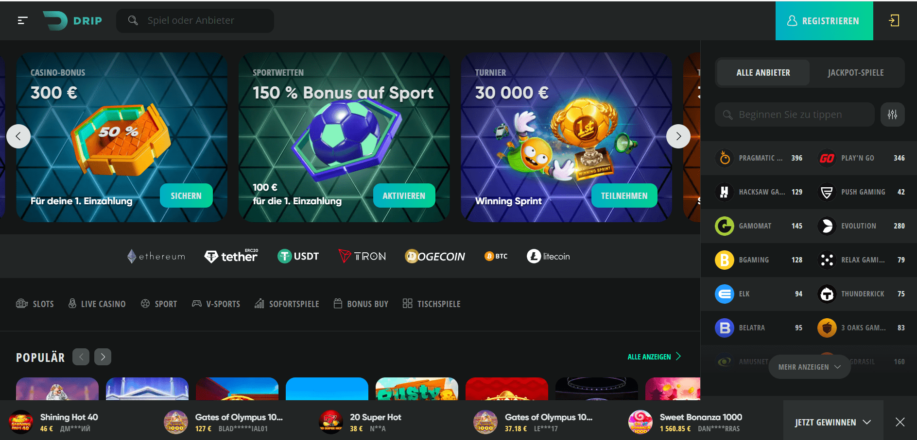 Drip Casino Homepage