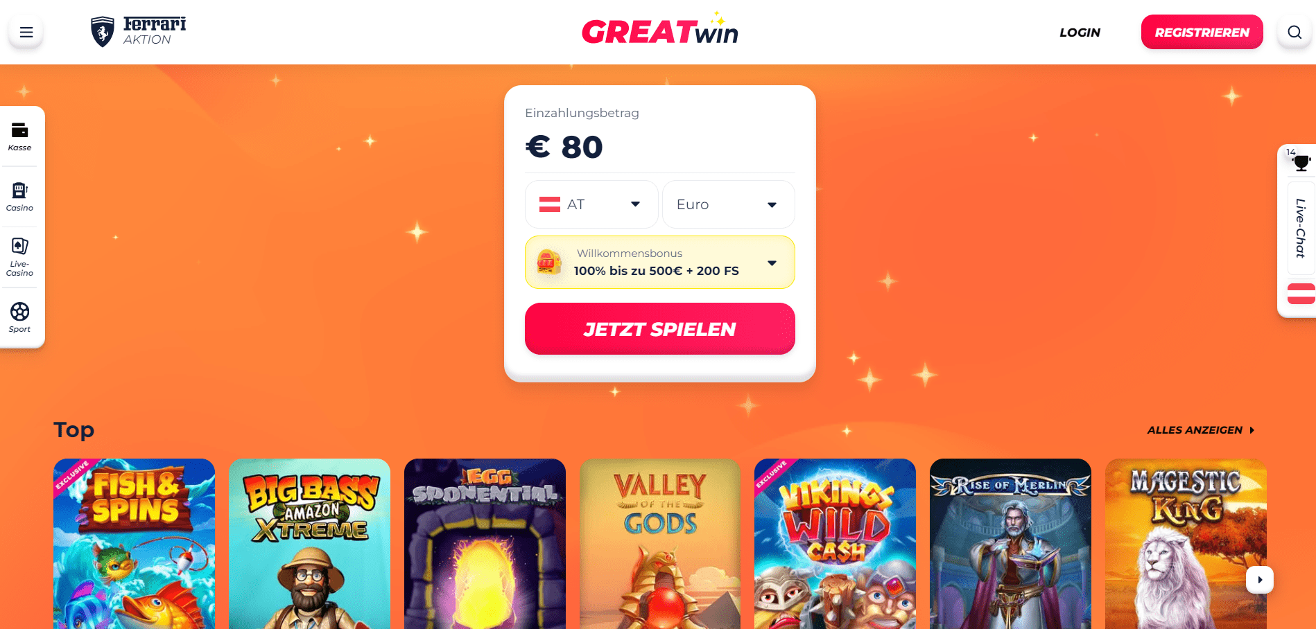 GreatWin Casino Homepage