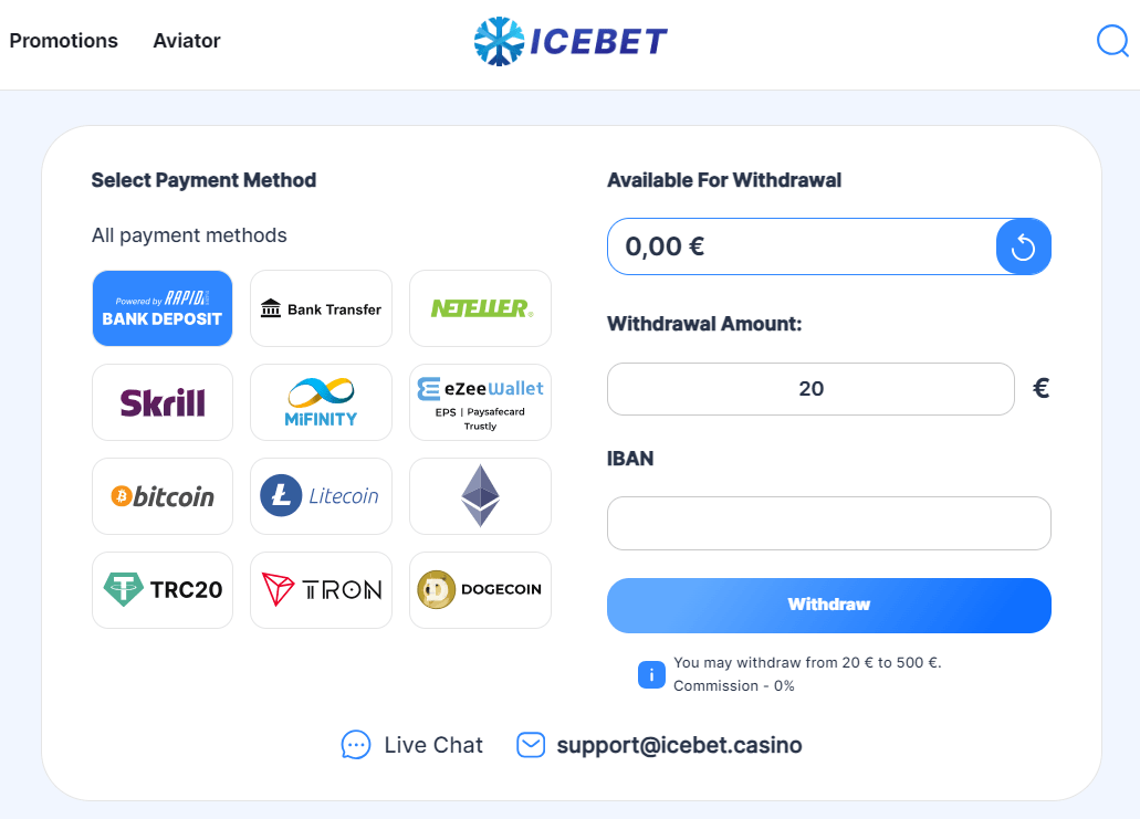 IceBet Auszahlungsmethoden