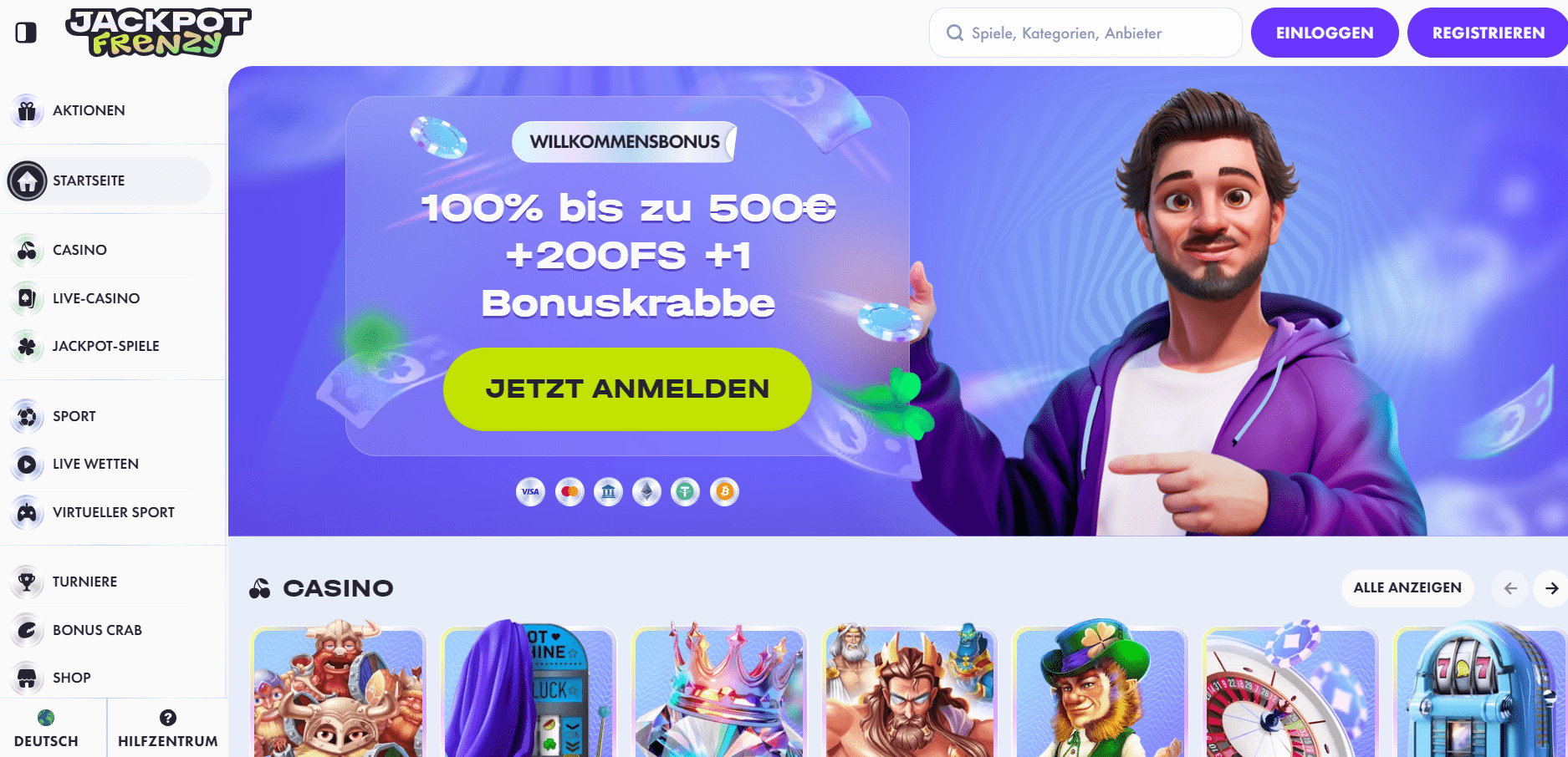 Jackpot Frenzy Homepage