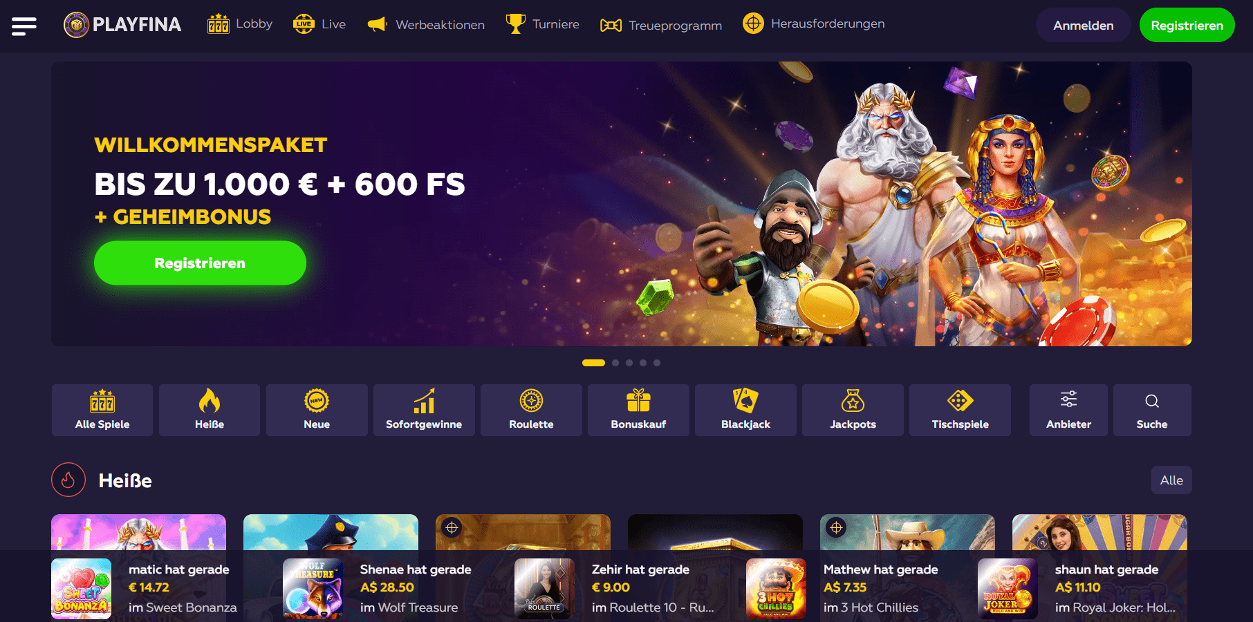 Playfina Casino Homepage