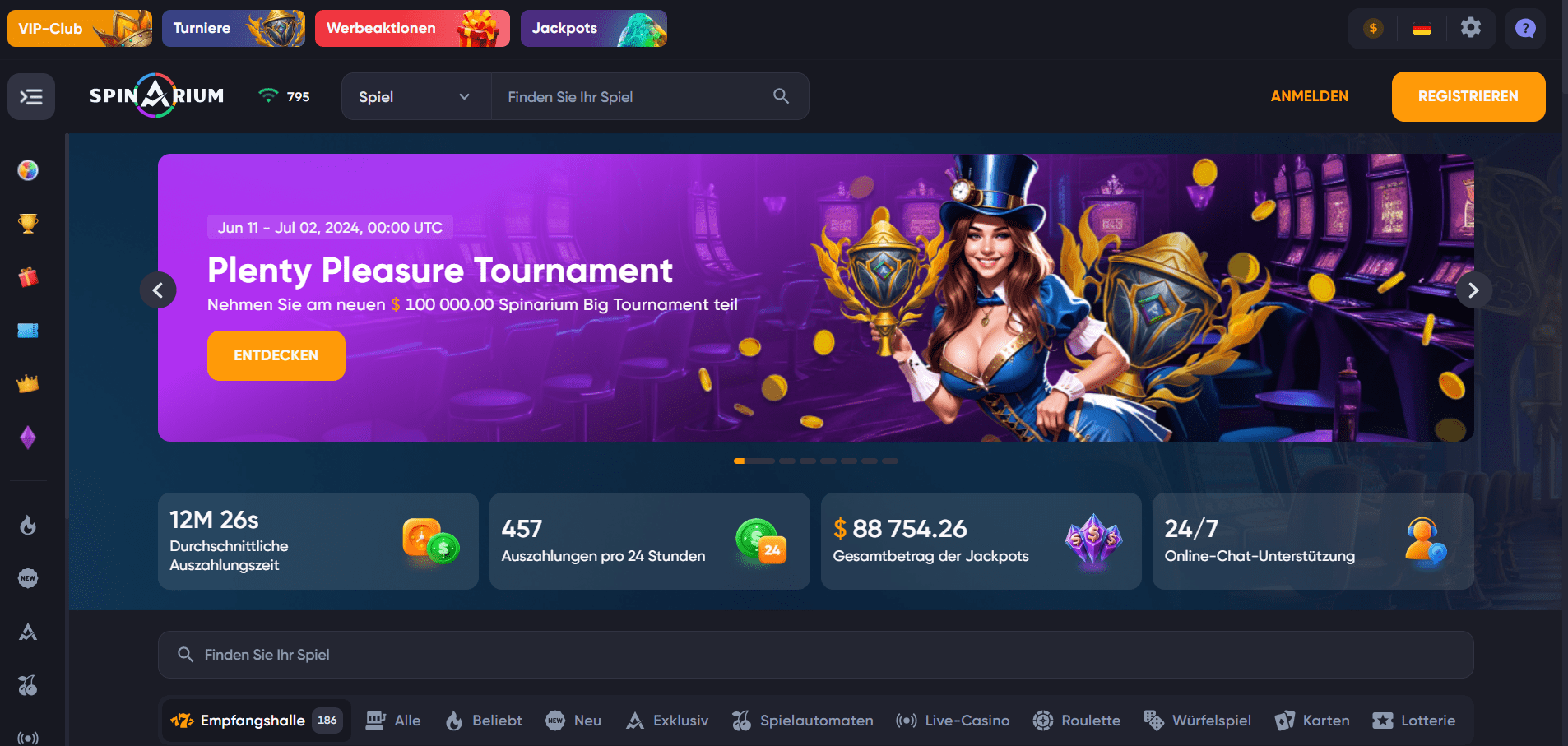 Spinarium Casino Homepage