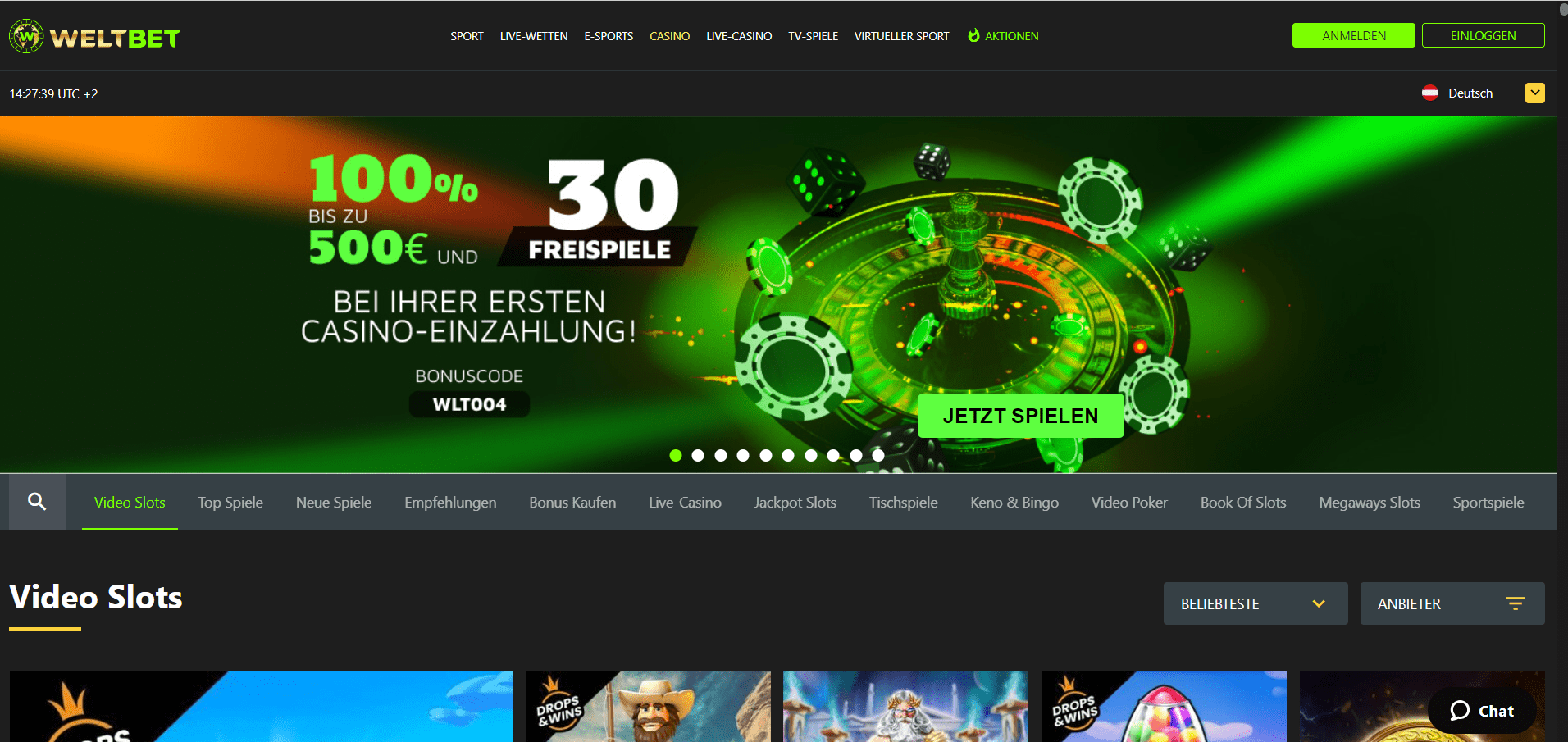Weltbet Casino Homepage