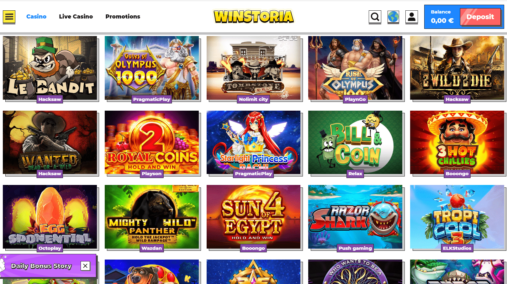 Winstoria Casino Games