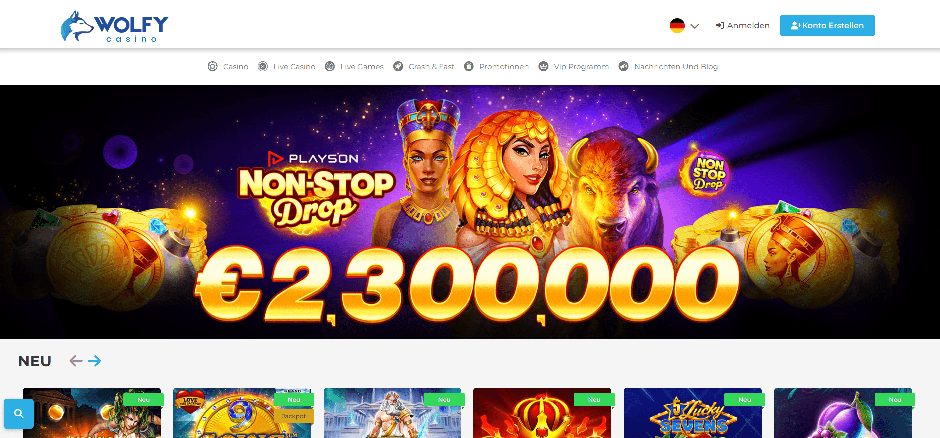 Wolfy Casino Homepage