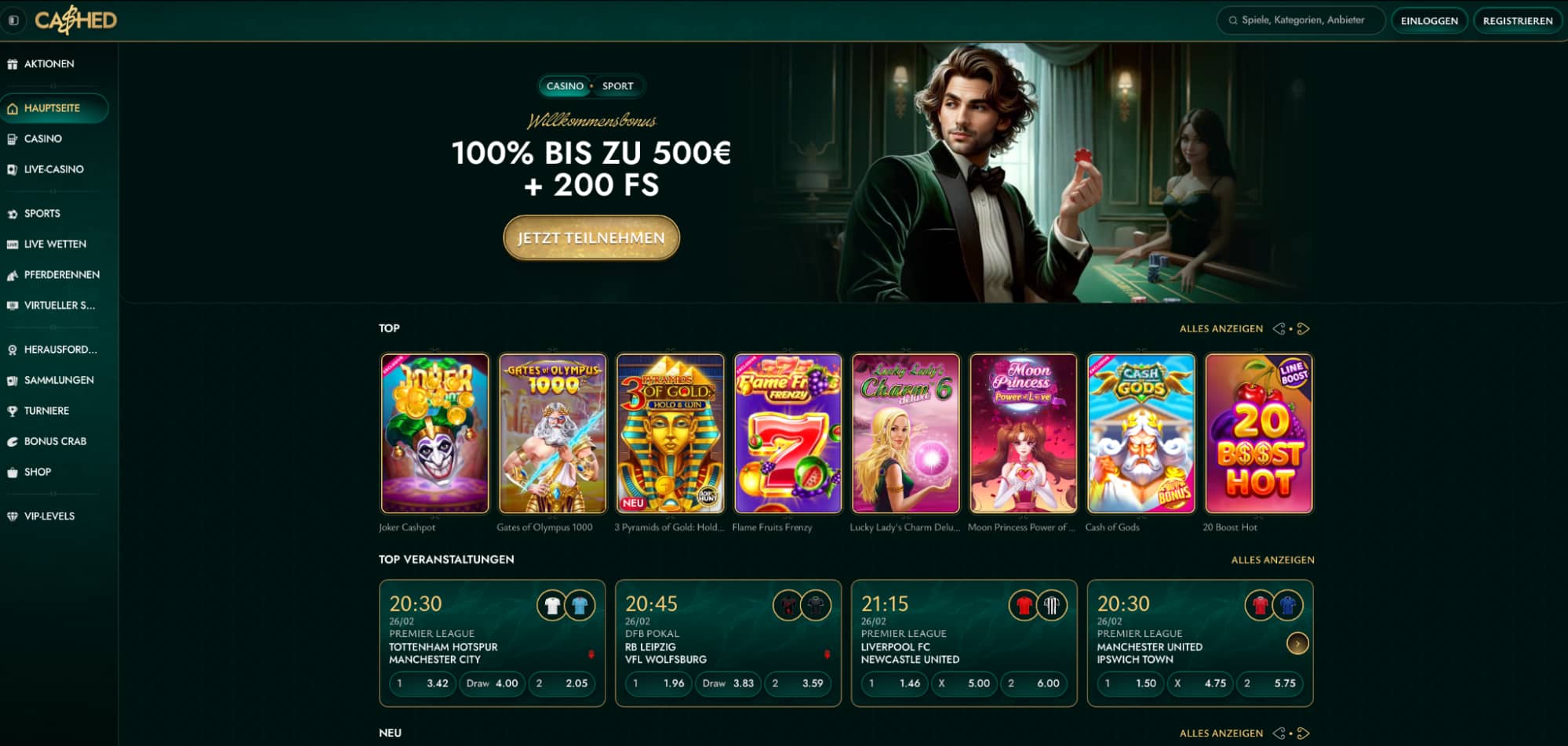 Cashed Casino main page