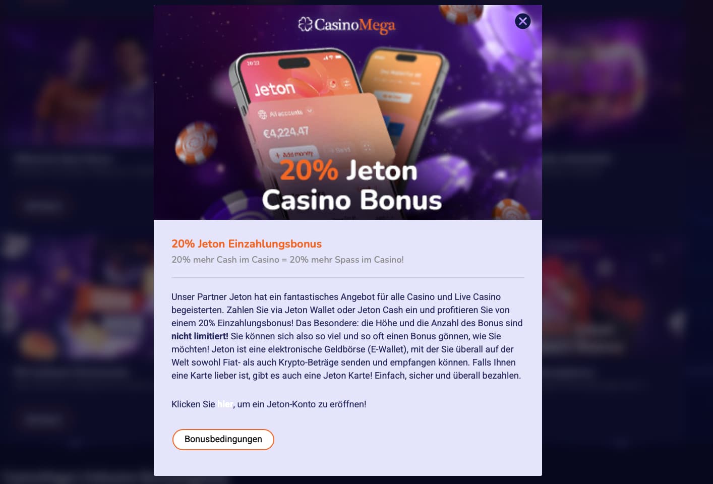 CasinoMega jeton bonus