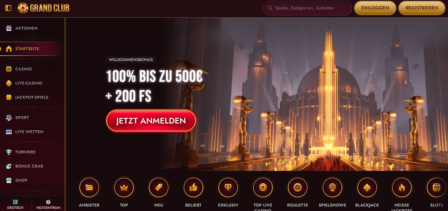 Grandclub Casino Homepage