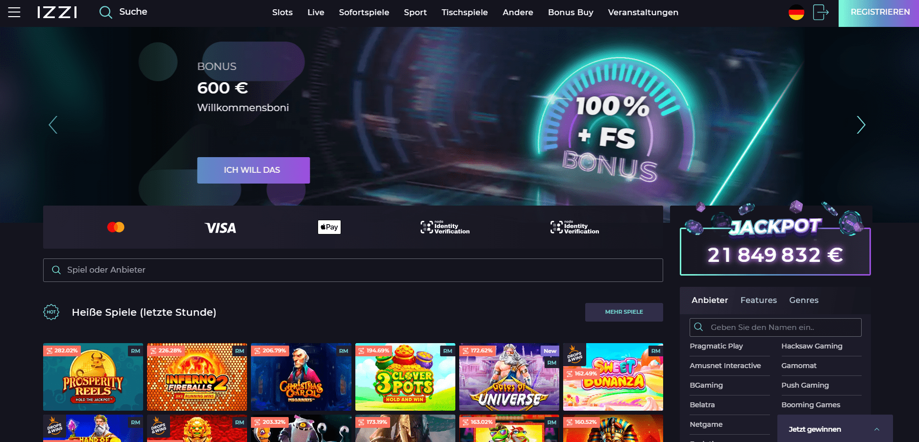 Izzi Casino Homepage