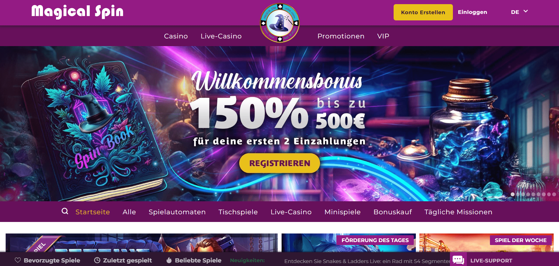 Magical Spin Casino Homepage