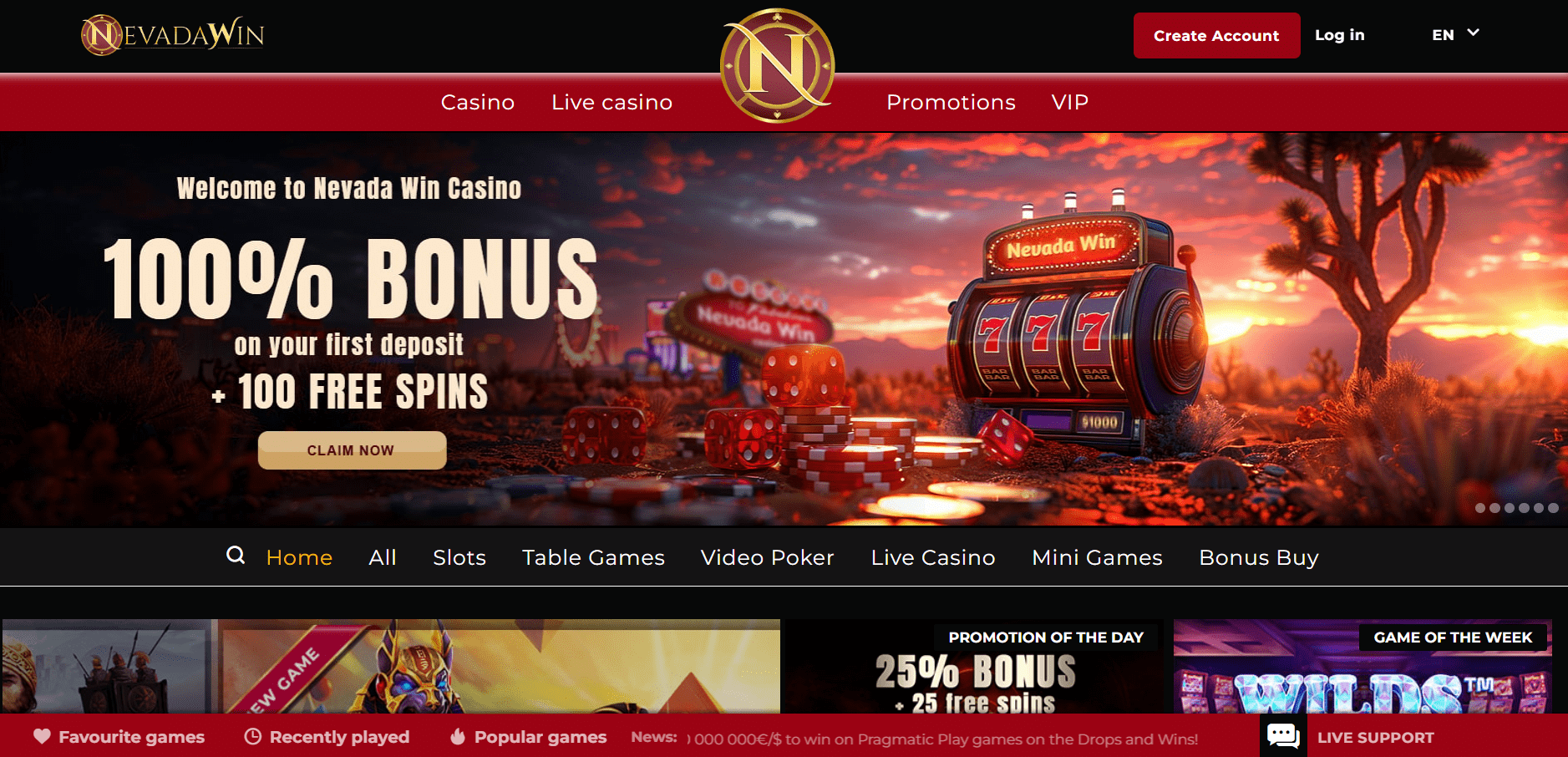 Nevada Win Casino Homepage