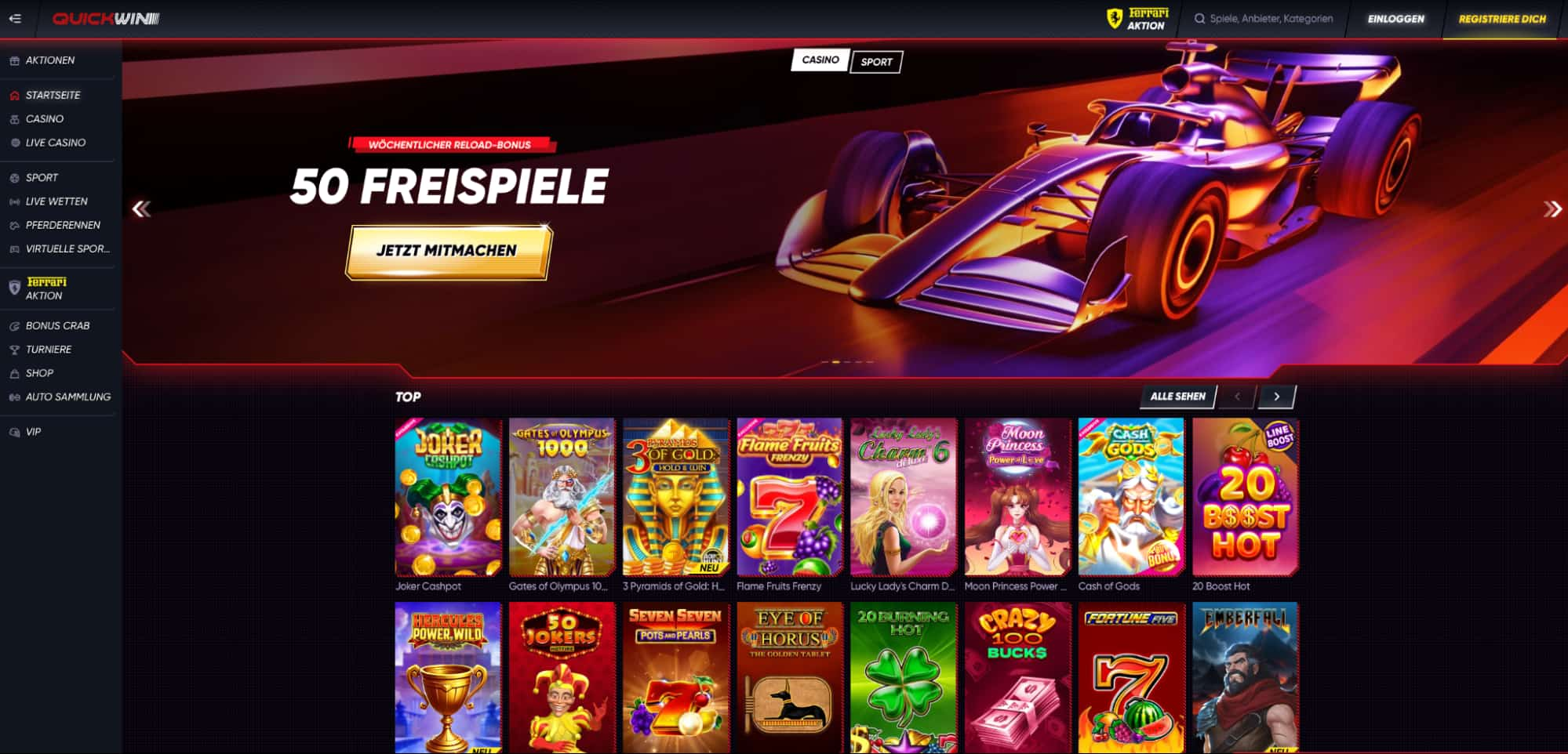 Quickwin casino main page