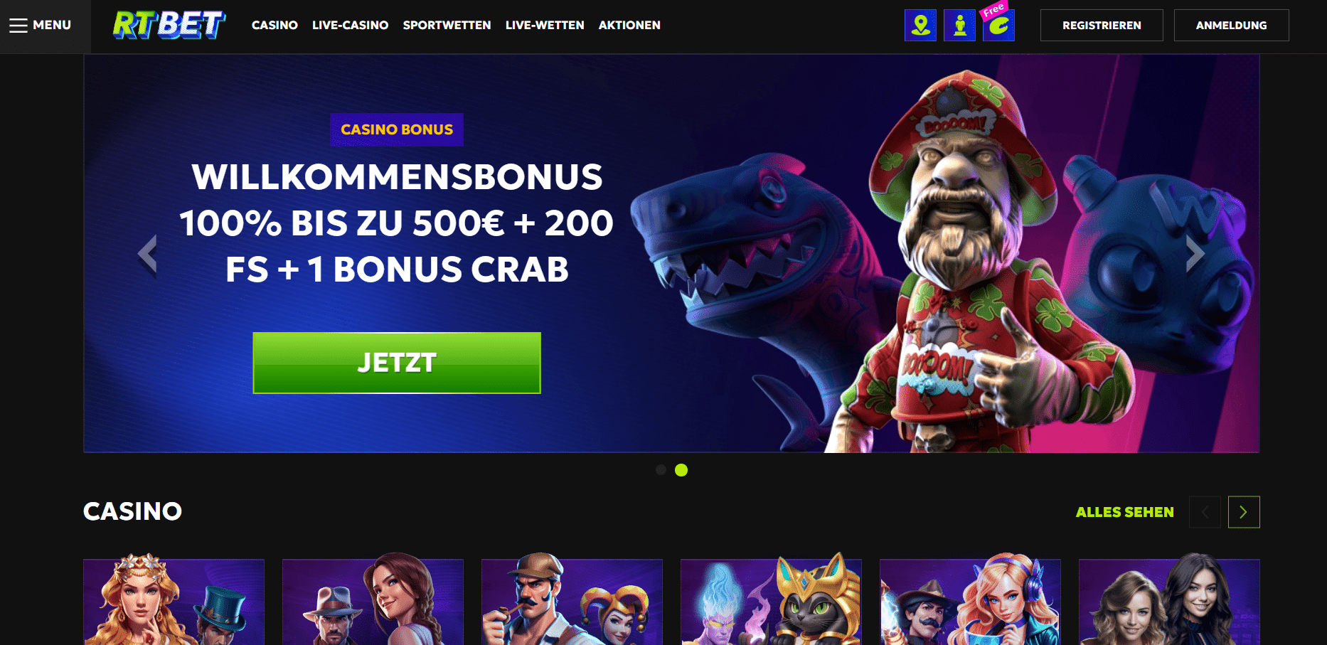 RTbet Casino Homepage