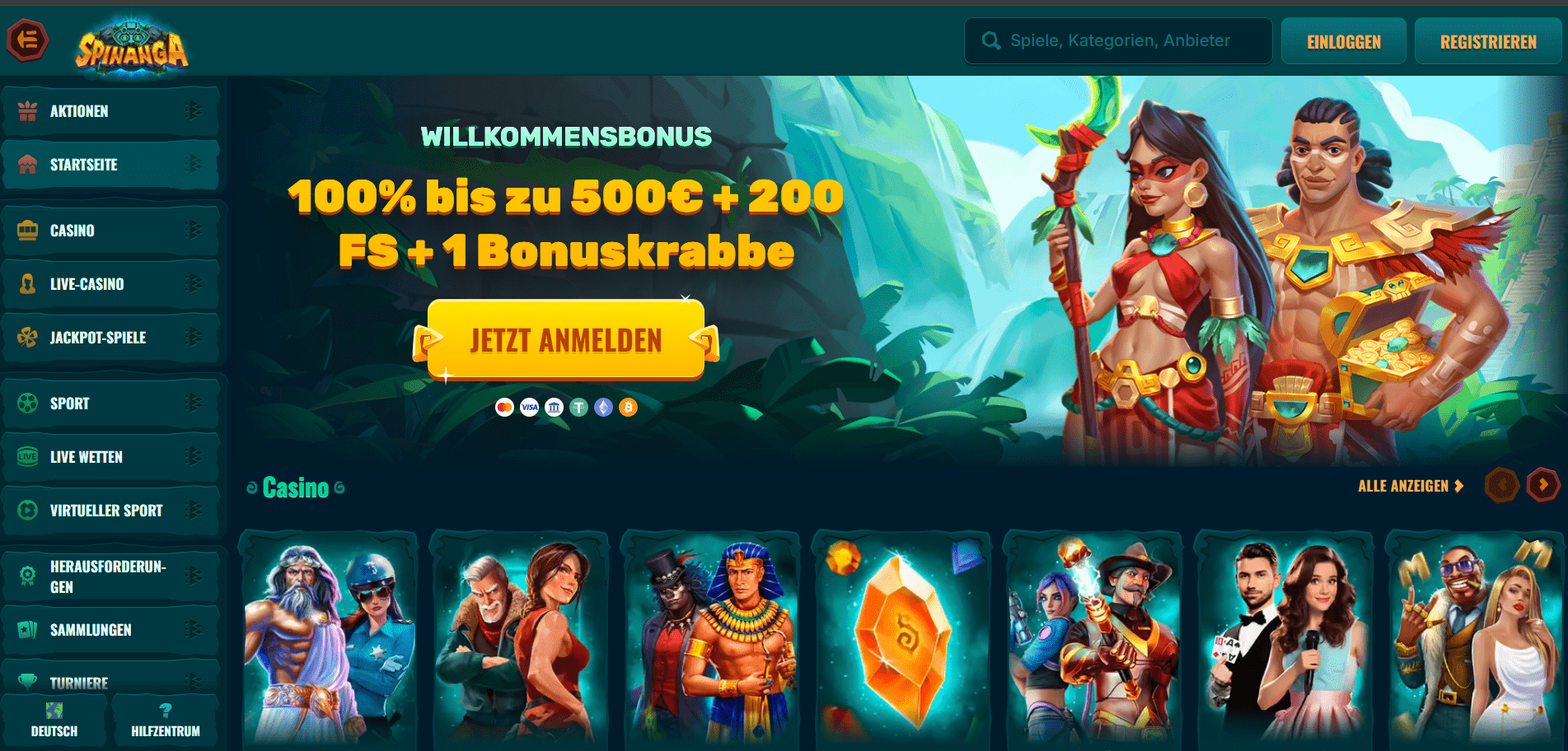 Spinanga Casino Homepage