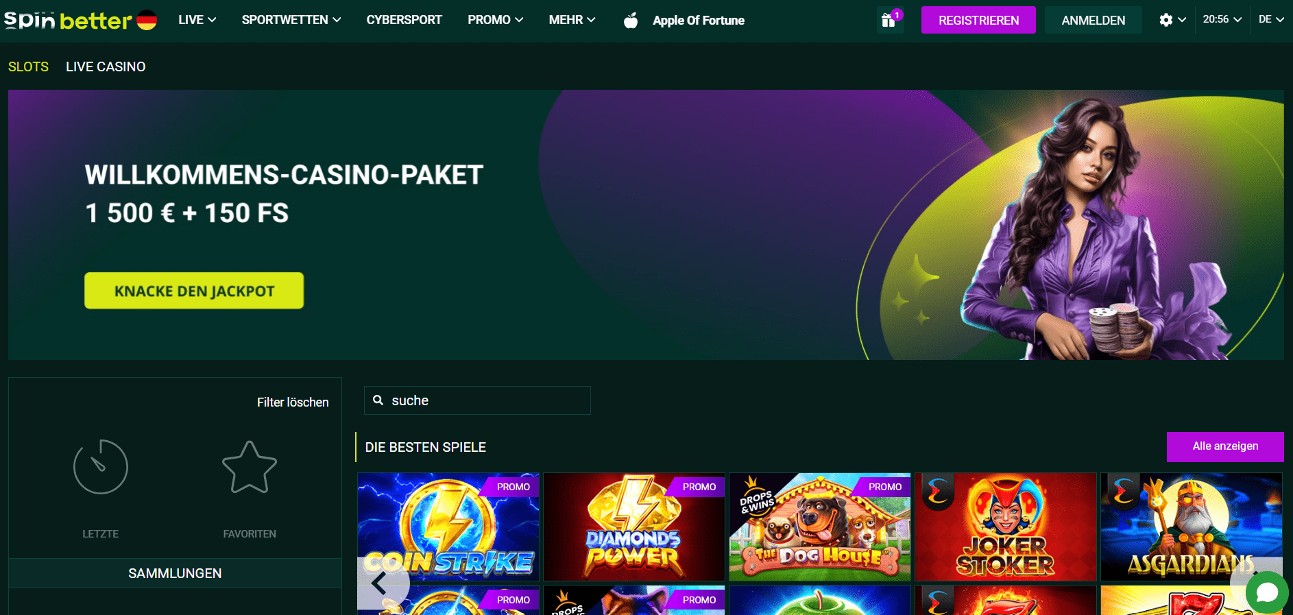 Spinbetter Casino Homepage