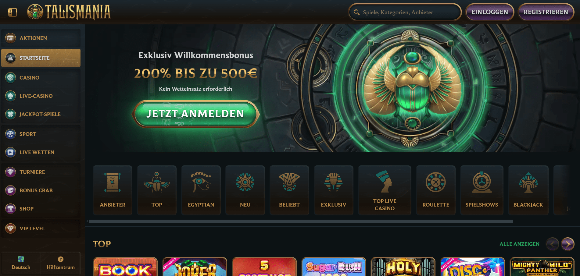 Talismania Casino Homepage