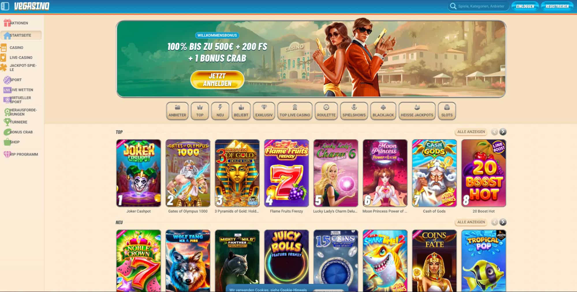 Vegasino main page