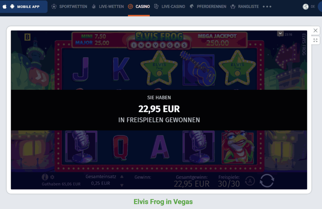 20bet elvis frog win