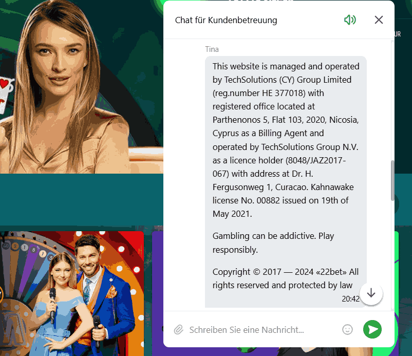 22bet chat