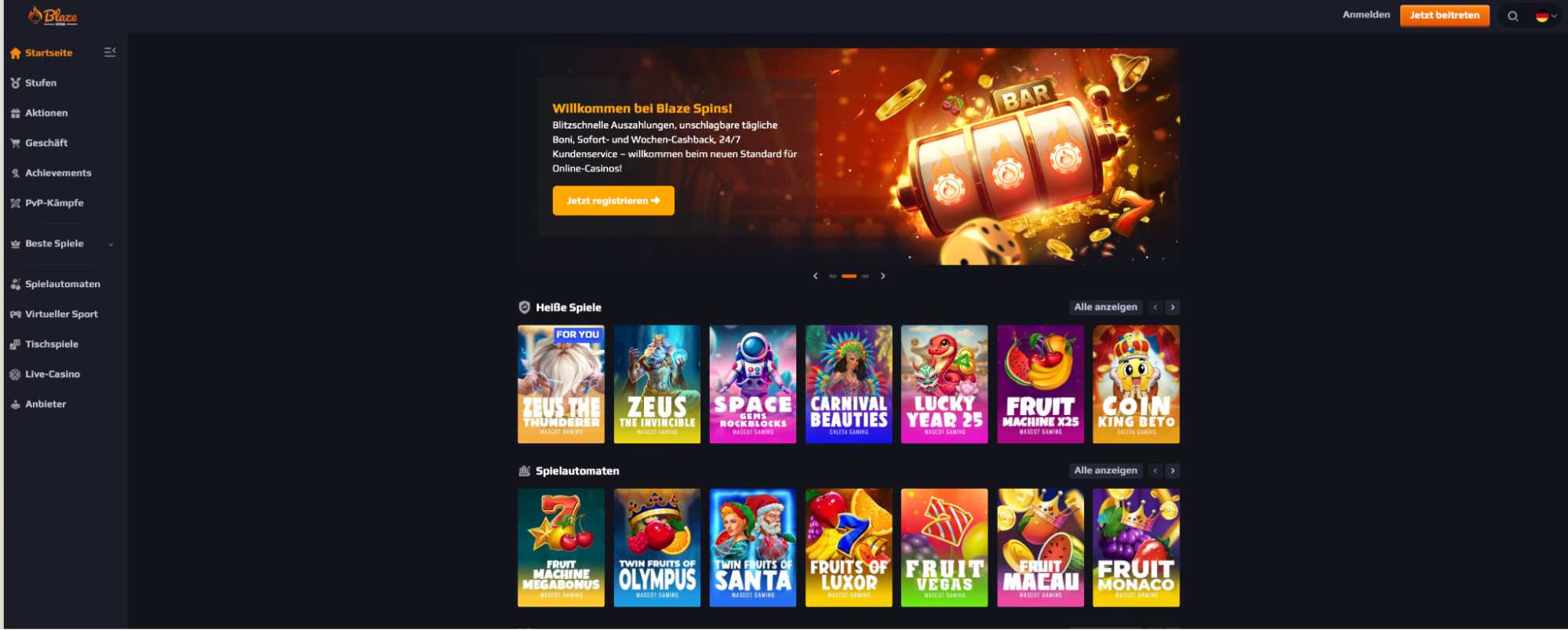 blaze spins main page