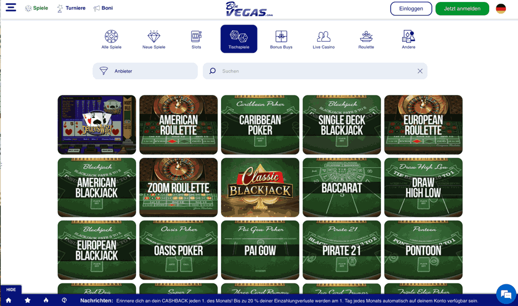 bluvegas table games