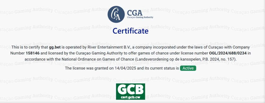ggbet certificate