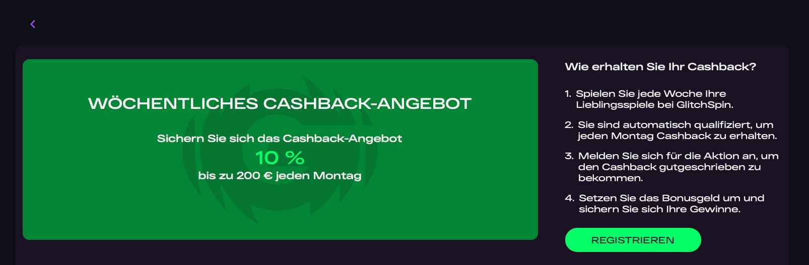 glitchspin casino cashback