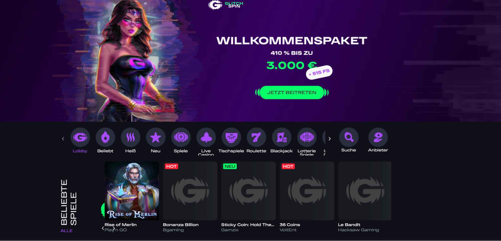 glitchspin casino main page