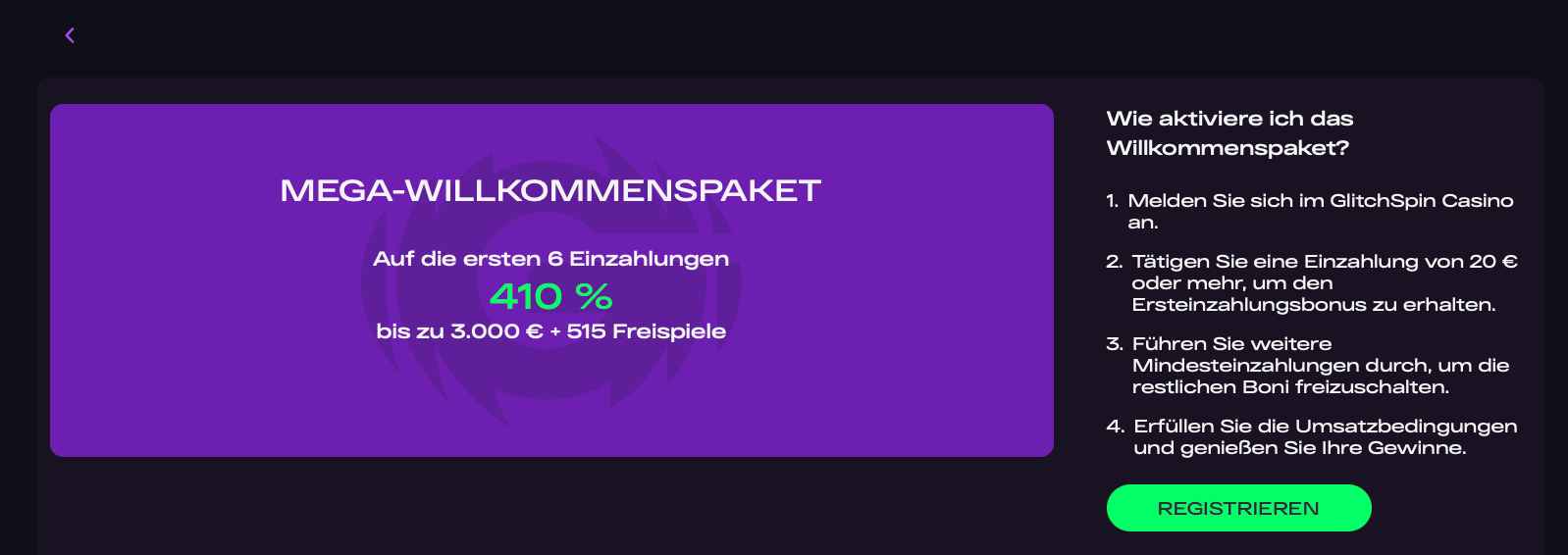 glitchspin casino welcome bonus