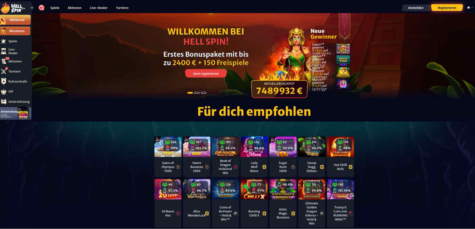 hellspin main page