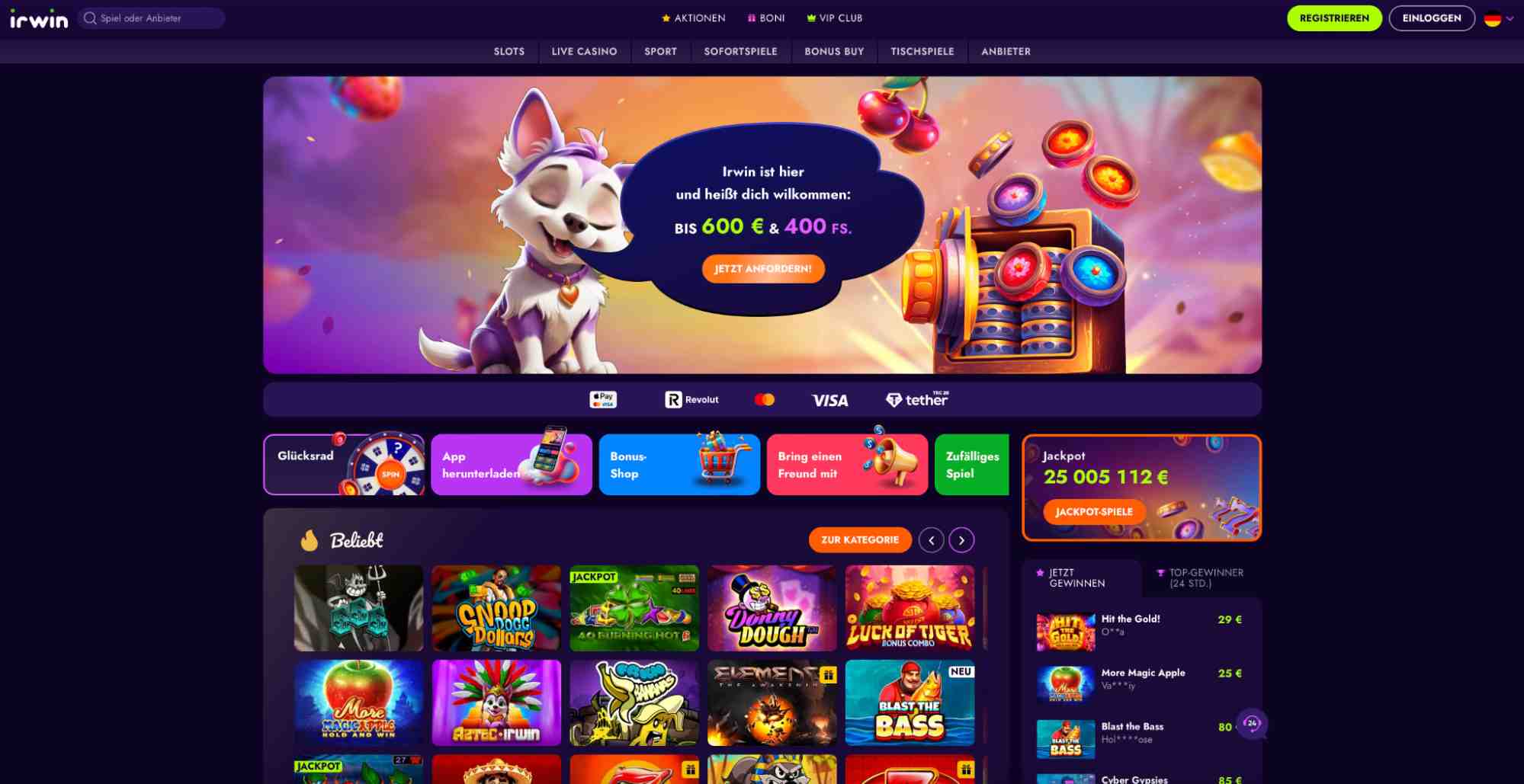 irwin casino main page