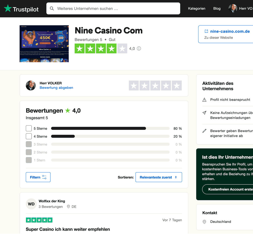 nine casino trustpilot