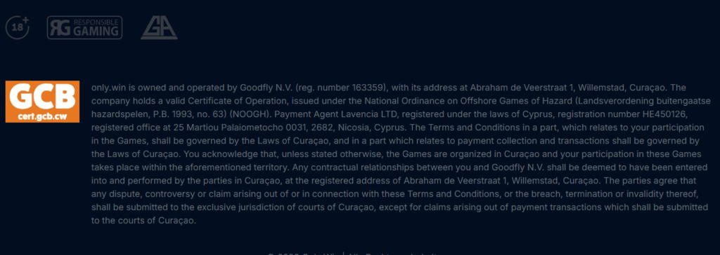 onlywin footer info