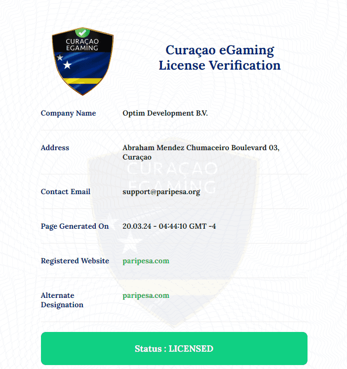 paripesa license