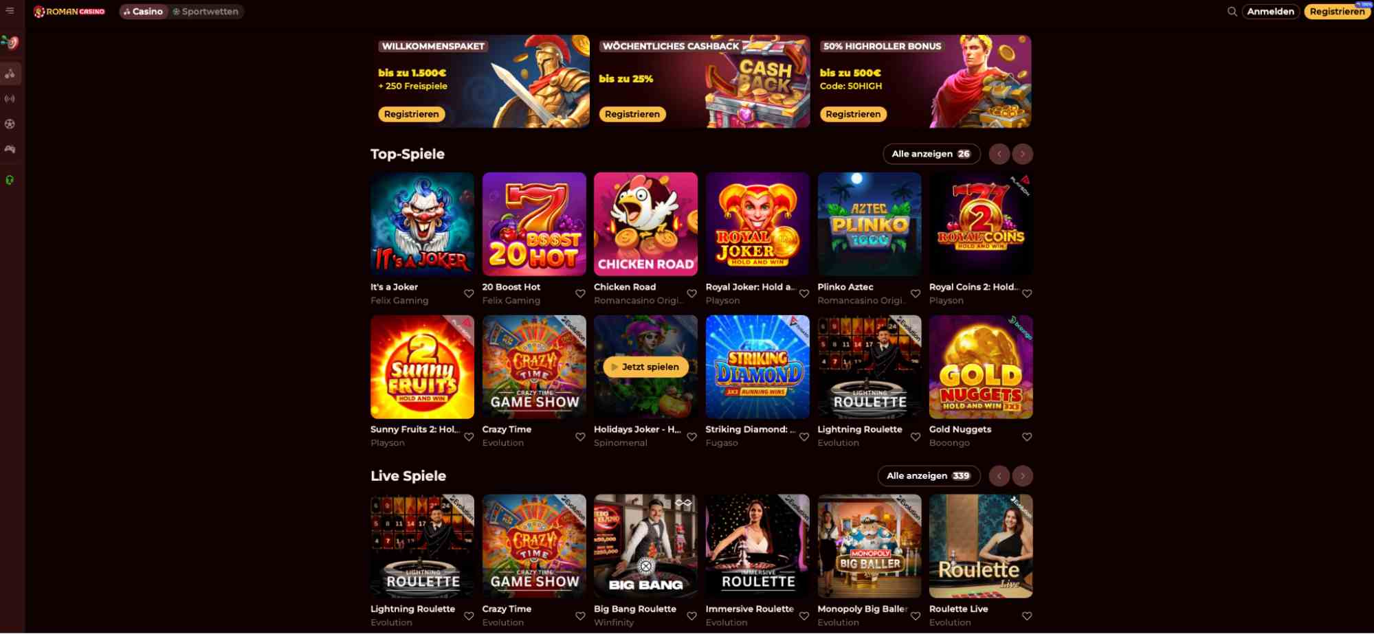 roman casino main page