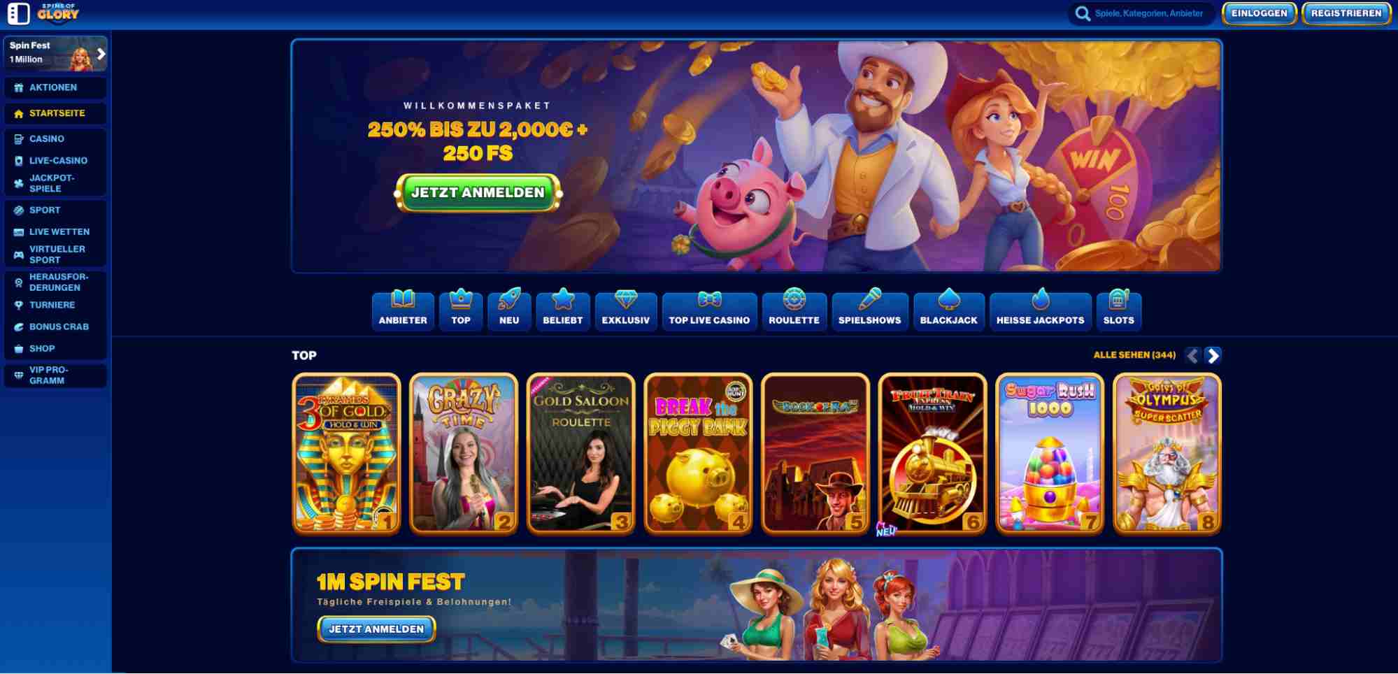 spins of glory main page