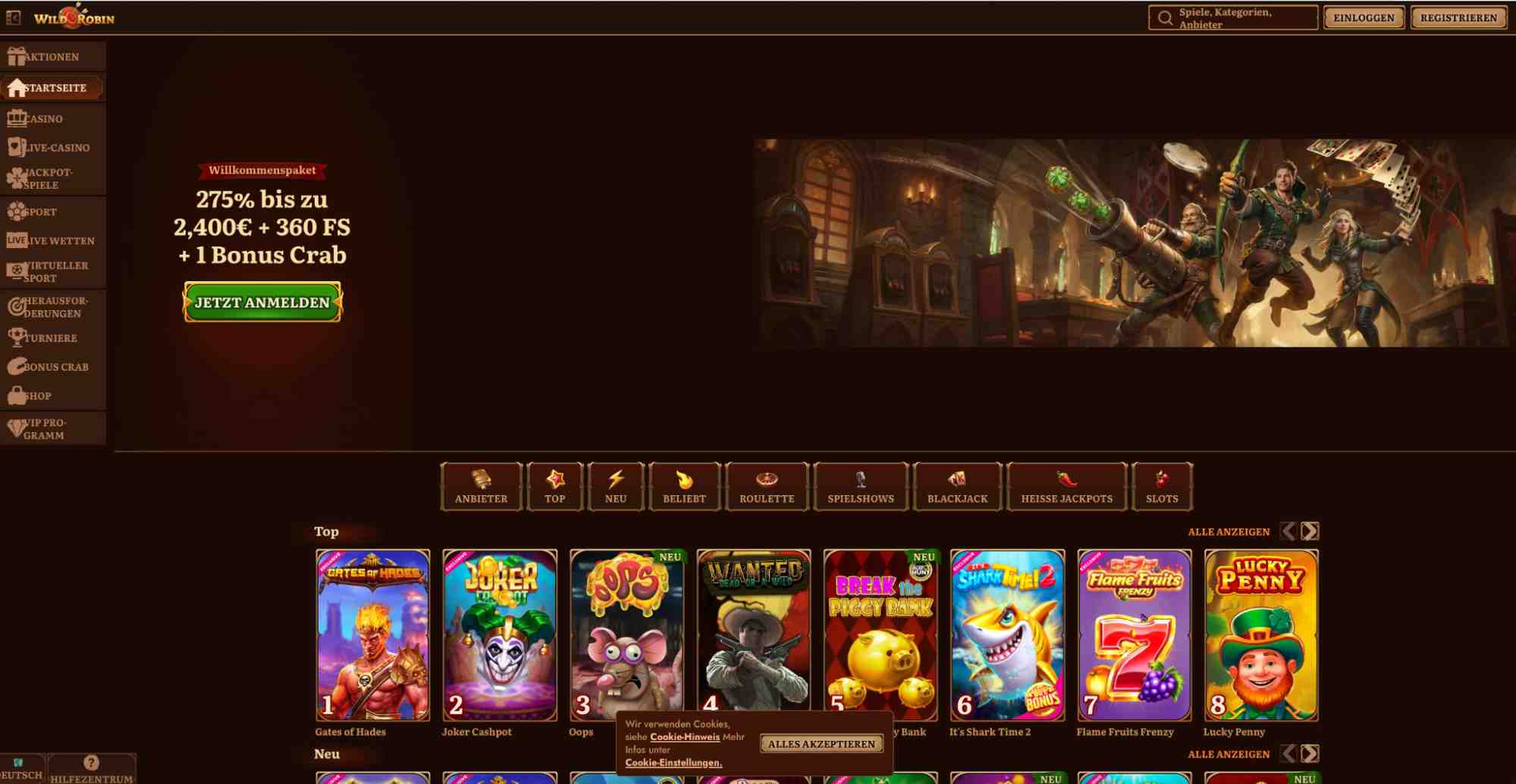 wildrobin casino main page