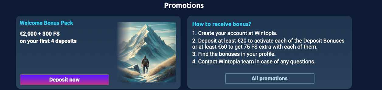 wintopia welcome bonus-pack