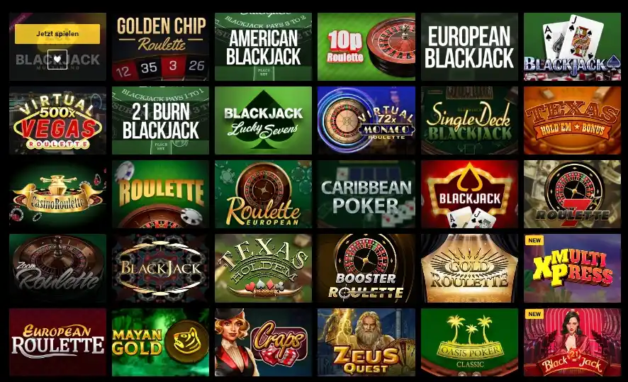 zet casino table games