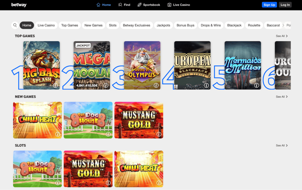 Betway Casino Hauptseite