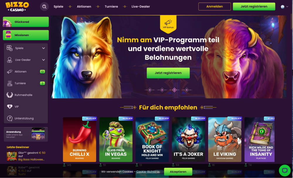 Bizzo Casino Hauptseite
