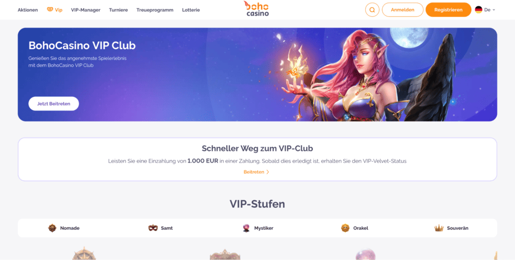 Boho Online Casino VIP-Stufen