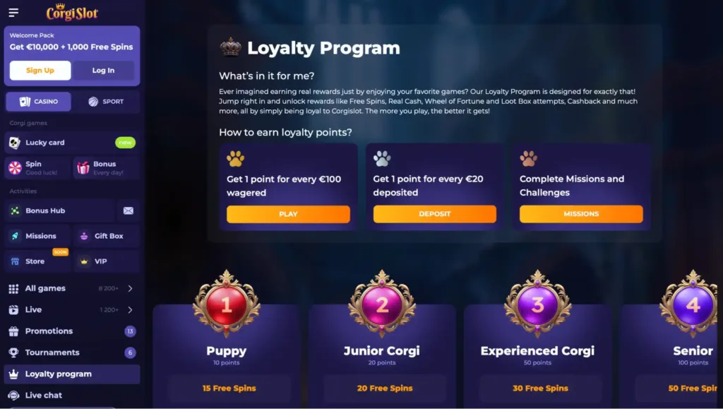 corgi slot loyalty program