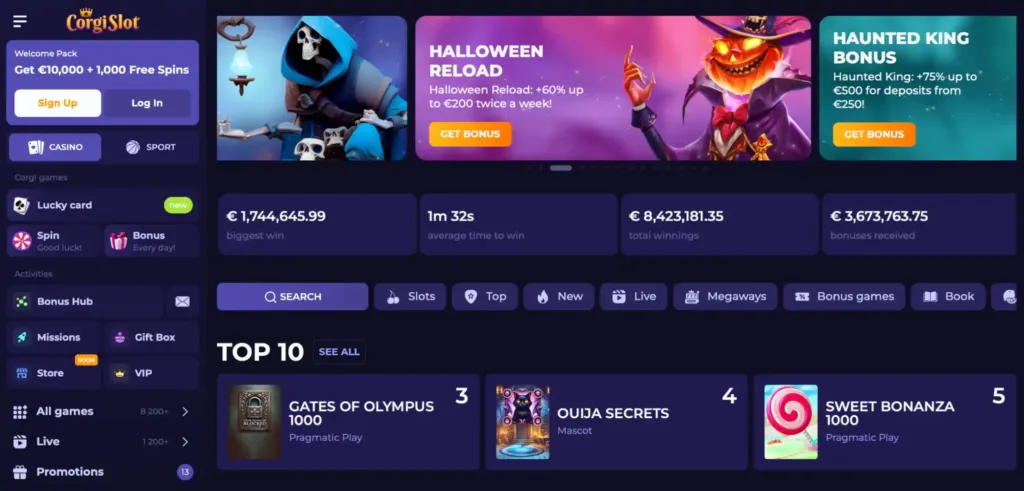 corgi slot main page