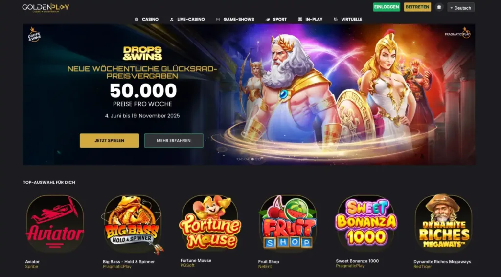 goldenplay main page