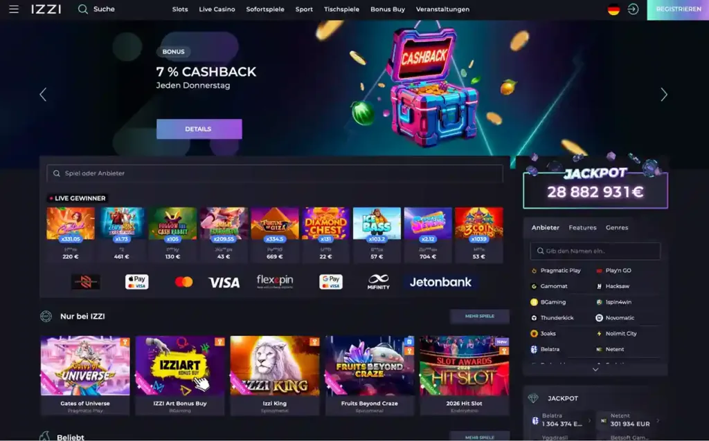 izzi main page